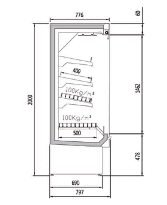 Vitrina mural refrigerado sin puertas fondo 80 CORECO CDS1 H1 - FrigeriaHosteleria.com