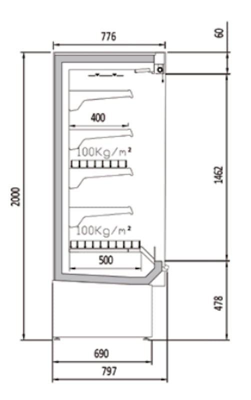 Vitrina mural refrigerado sin puertas fondo 80 CORECO CDS1 - M - FrigeriaHosteleria.com