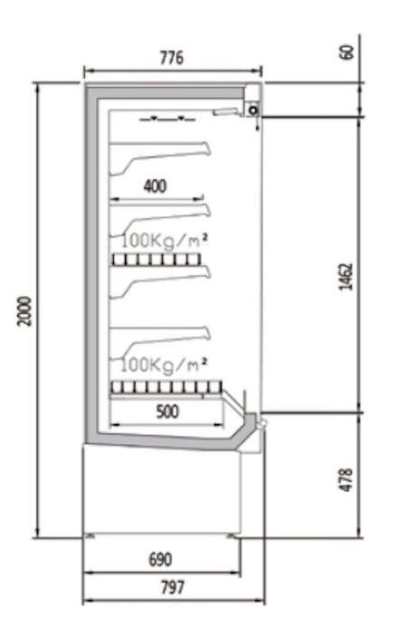 Vitrina mural refrigerado sin puertas fondo 80 CORECO CDS1 - M - FrigeriaHosteleria.com