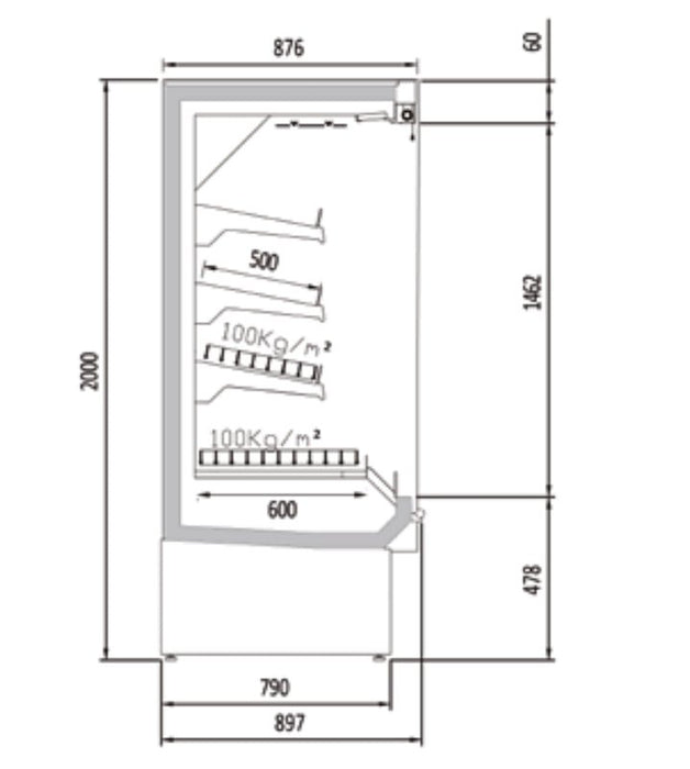 Vitrina mural refrigerado sin puertas fondo 90 CORECO CDS3 H1 - FrigeriaHosteleria.com