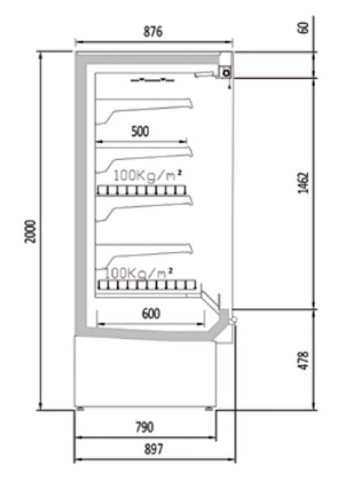 Vitrina mural refrigerado sin puertas fondo 90 CORECO CDS3 - M - FrigeriaHosteleria.com