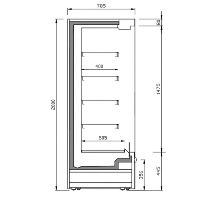 Vitrina mural refrigerado sin puertas INFRICO MN - PM2 - FrigeriaHosteleria.com