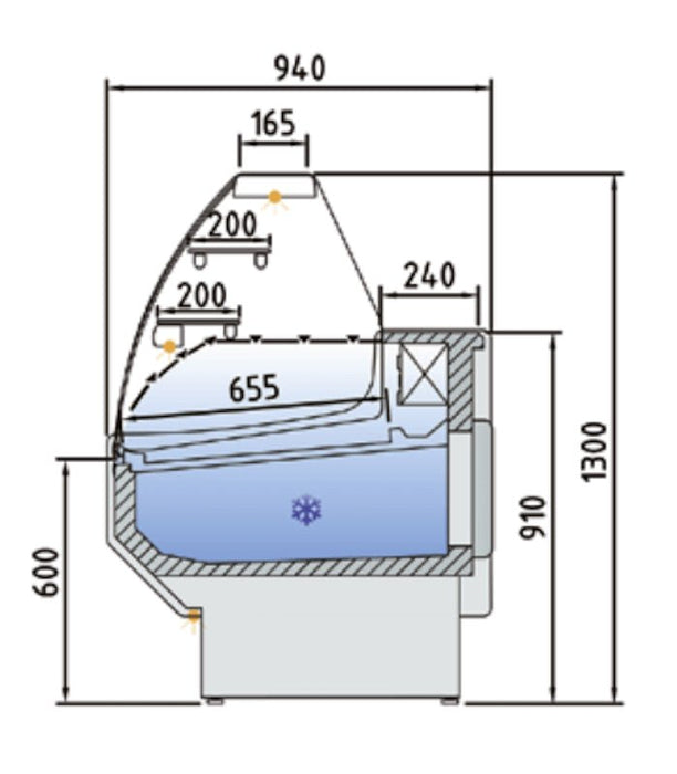 Vitrina pastelera frío estático cristal curvo fondo 94 CORECO S - Line CVEPD - 9 - C - FrigeriaHosteleria.com
