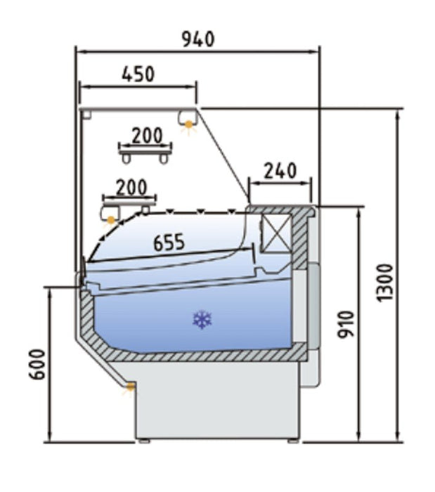 Vitrina pastelería frío estático cristal recto fondo 94 CORECO S - Line CVEPD - 9 - RR - FrigeriaHosteleria.com