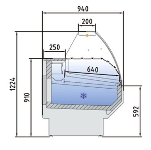 Vitrina refrigeración estática con almacén cristal curvo fondo 94 CORECO S - Line CVED - 9 - C - FrigeriaHosteleria.com
