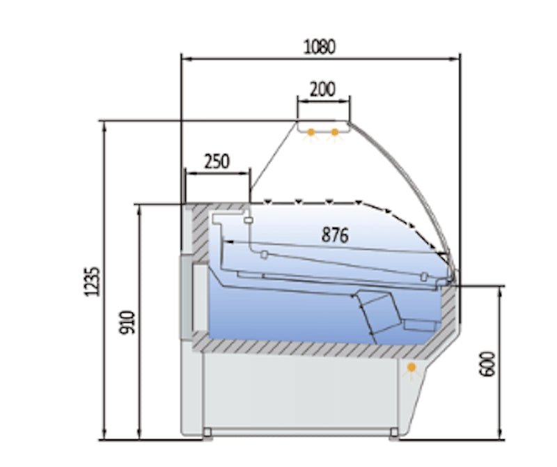Vitrina refrigeración ventilada con reserva cristal curvo fondo 108 CORECO CVE - 10 - C - TF - FrigeriaHosteleria.com