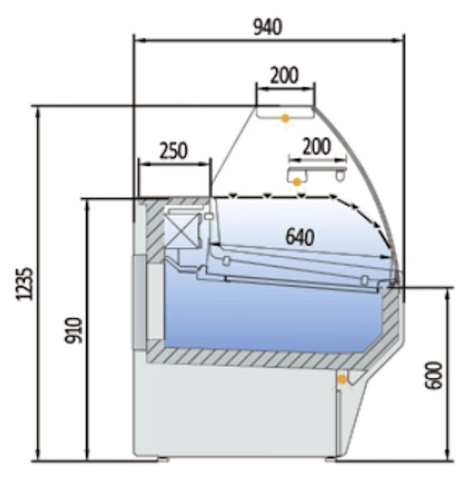 Vitrina refrigeración ventilada con reserva cristal curvo fondo 94 CORECO CVE - 9 - C - TF - FrigeriaHosteleria.com