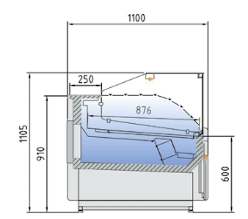 Vitrina refrigeración ventilada con reserva cristal recto bajo fondo 110 CORECO CVE - 10 - RCB - TF Delicatessen - FrigeriaHosteleria.com