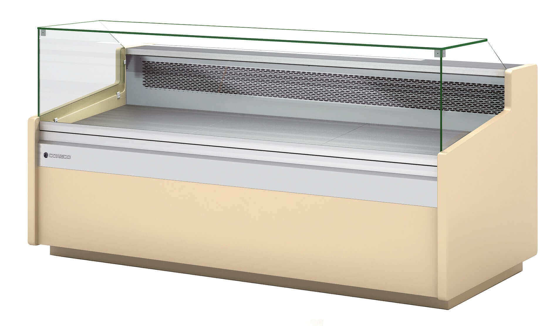 Vitrina refrigeración ventilada con reserva cristal recto bajo fondo 110 CORECO CVE - 10 - RCB - TF Delicatessen - FrigeriaHosteleria.com