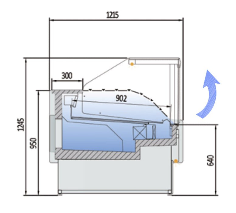 Vitrina refrigeración ventilada cristal recto con reserva fondo 122 CORECO CVE - 12 - RR - TF - FrigeriaHosteleria.com