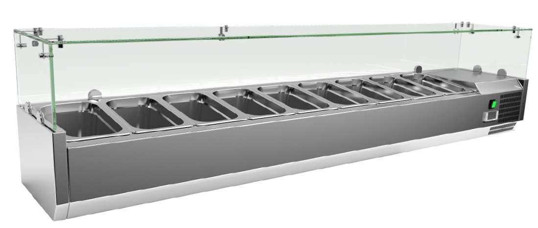 Vitrina refrigerada de ingredientes 8 cubetas GN1/4 ancho 180 VRX1800330FG - FrigeriaHosteleria.com