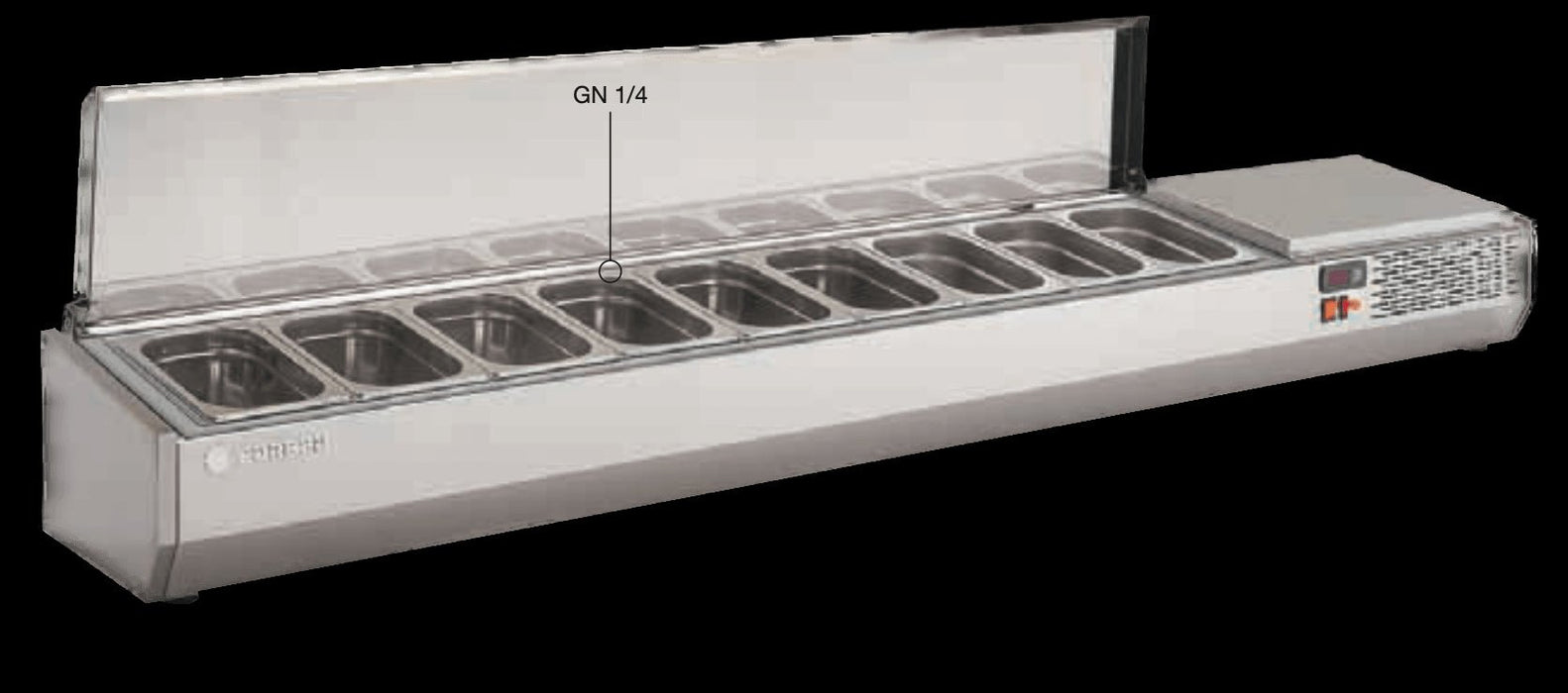 Vitrina refrigerada de ingredientes con tapa para cubetas 1/4 CORECO EI - 1/4 - T - FrigeriaHosteleria.com