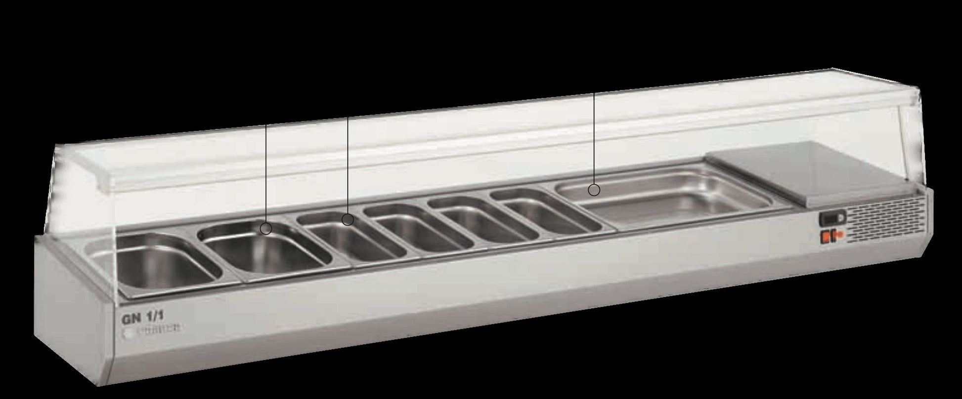 Vitrina refrigerada de ingredientes cúpula cristal para cubetas 1/3 CORECO EI - 1/3 - FrigeriaHosteleria.com