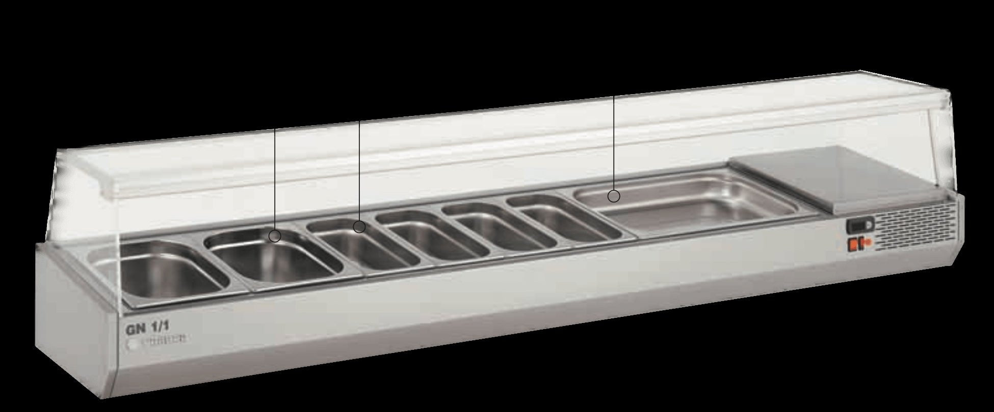 Vitrina refrigerada de ingredientes cúpula cristal para cubetas 1/3 CORECO EI - 1/3 - FrigeriaHosteleria.com