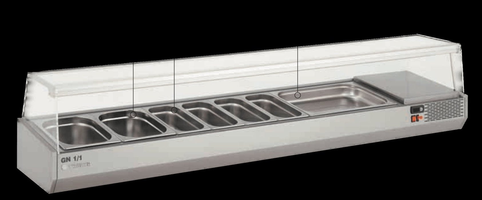 Vitrina refrigerada de ingredientes cúpula cristal para cubetas 1/3 CORECO EI - 1/3 - FrigeriaHosteleria.com