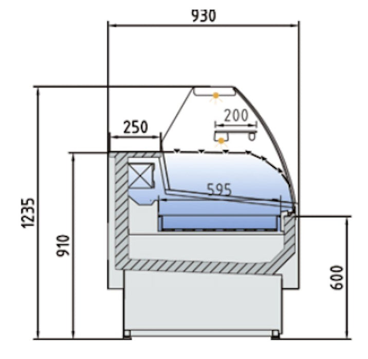 Vitrina refrigerada especial pescado cristal curvo fondo 93 CORECO CVES - 9 - C - P - EF - FrigeriaHosteleria.com