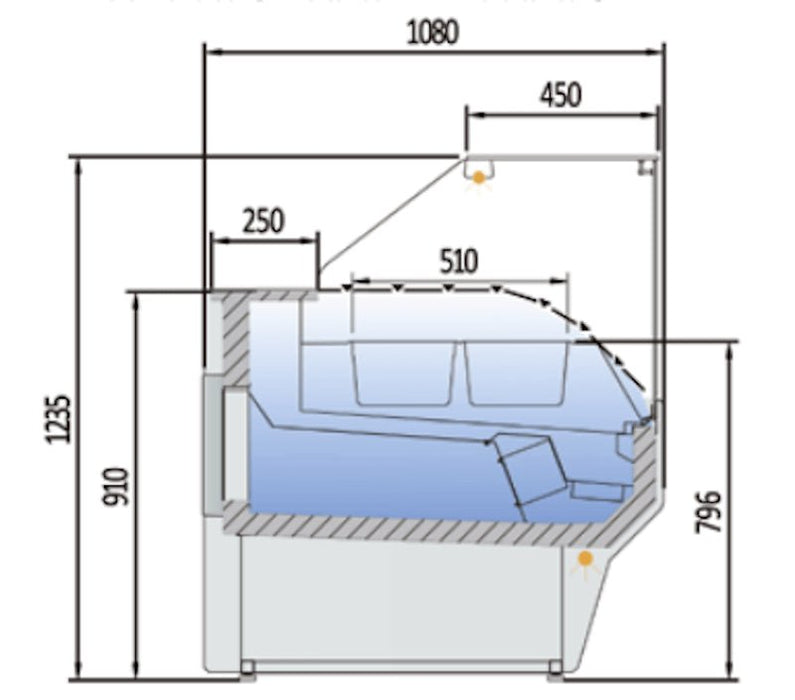 Vitrina refrigerada para ingredientes con cubetas cristal recto fondo 108 CORECO CVE - 10 - RR - ES - FrigeriaHosteleria.com