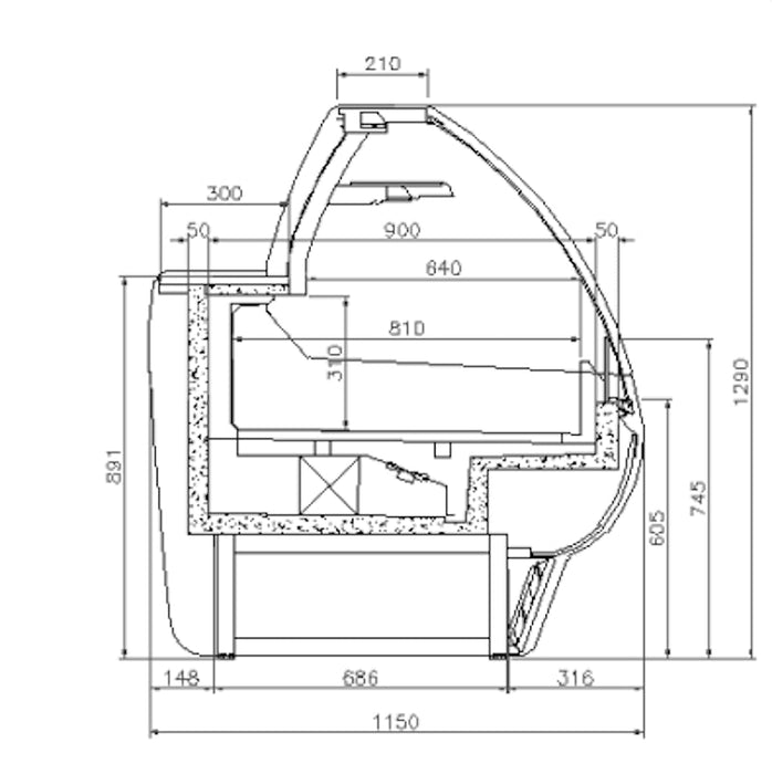 Vitrina refrigerada ventilada cristal curvo INFRICO VMD - SU - FrigeriaHosteleria.com