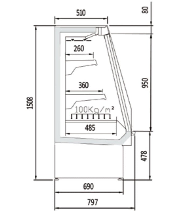 Vitrina semimural refrigerado sin puertas CORECO CSVS1 - M2 - FrigeriaHosteleria.com