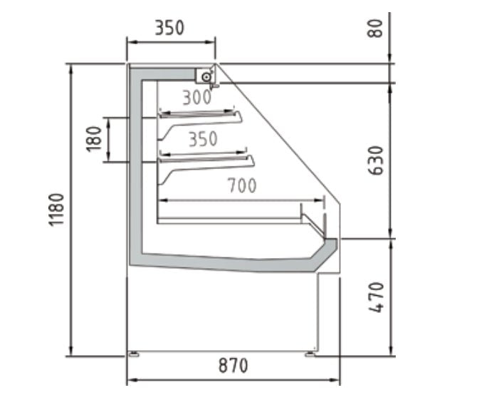 Vitrina semimural refrigerado sin puertas fondo 87 CORECO CPPS11354 - M - FrigeriaHosteleria.com