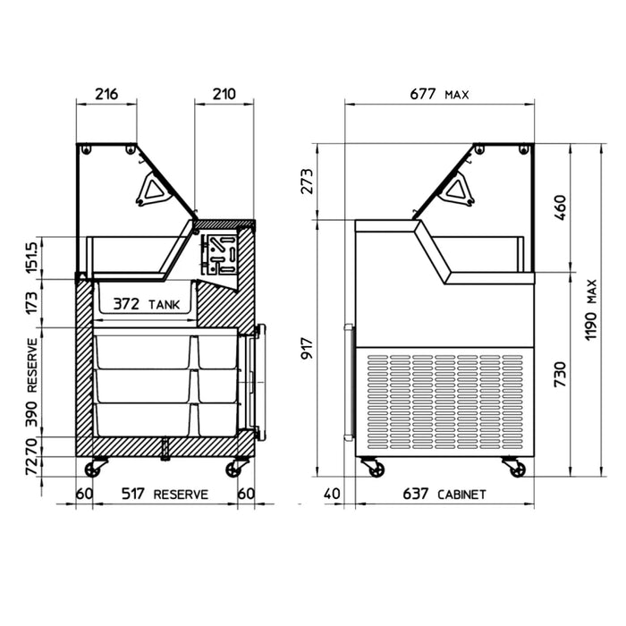 Vitrina de helados capacidad 6, 7 ó 9 cubetas FRAMEC Mirabella